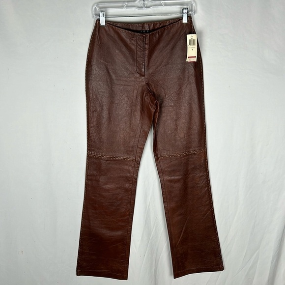 NWT Vintage International Concepts Brown Leather Mid Rise Bootcut Pant -Size 4 - Picture 1 of 12